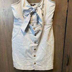 Blashe Womens Large Light Wash Denim Look Tie Front Button Mini Dress Blue